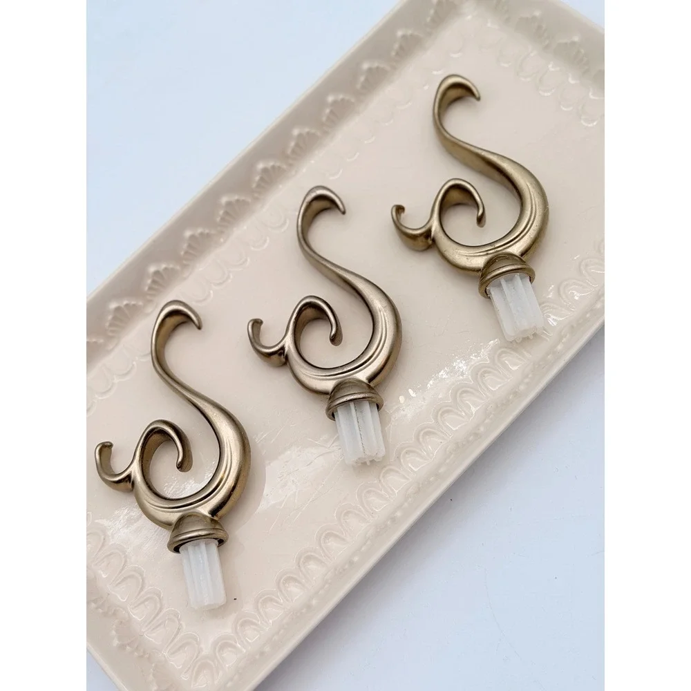 Vintage Style Antique Gold Scroll Finials Set of 3 Ornate Curtain Rod Toppers